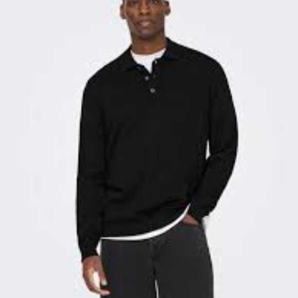 Only & Sons Knit Polo Shirt Top Army Green Pullover 1/4 Neck Button Up Men Large - Picture 1 of 8